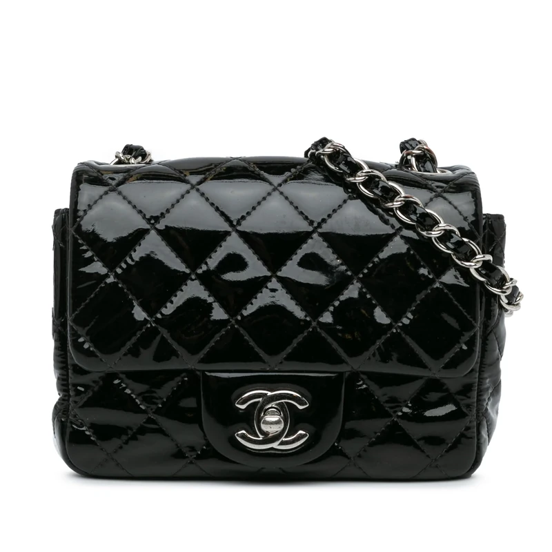 Chanel Pre-Loved Mini Square Classic Patent Single Flap Crossbody Bag