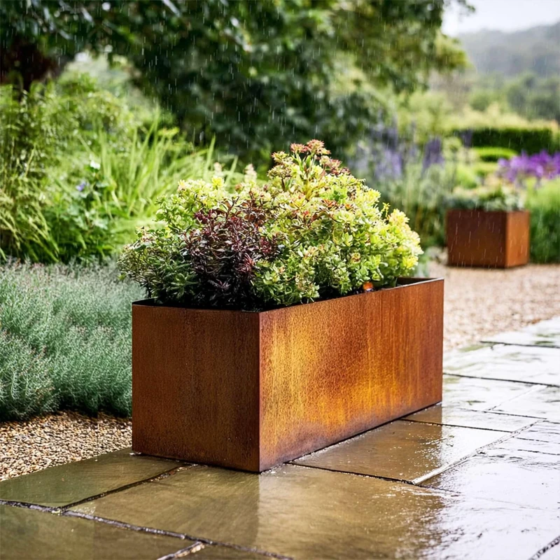 Nicoman Corten Steel Trough Planter, Indoor & Outdoor, 80x30x40cm, Rust, Weathering Steel, Pre-Rusted Finish, Rectangular, Freestanding Garden Planter