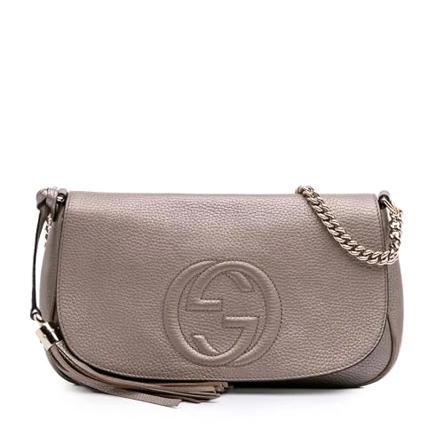 Gucci Pre-Loved Medium Metallic Leather Soho Chain Flap Crossbody