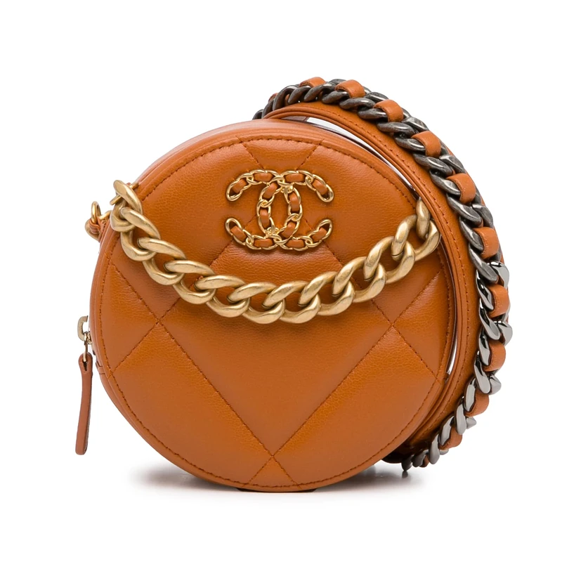 Pre-Loved Lambskin 19 Round Clutch with Chain