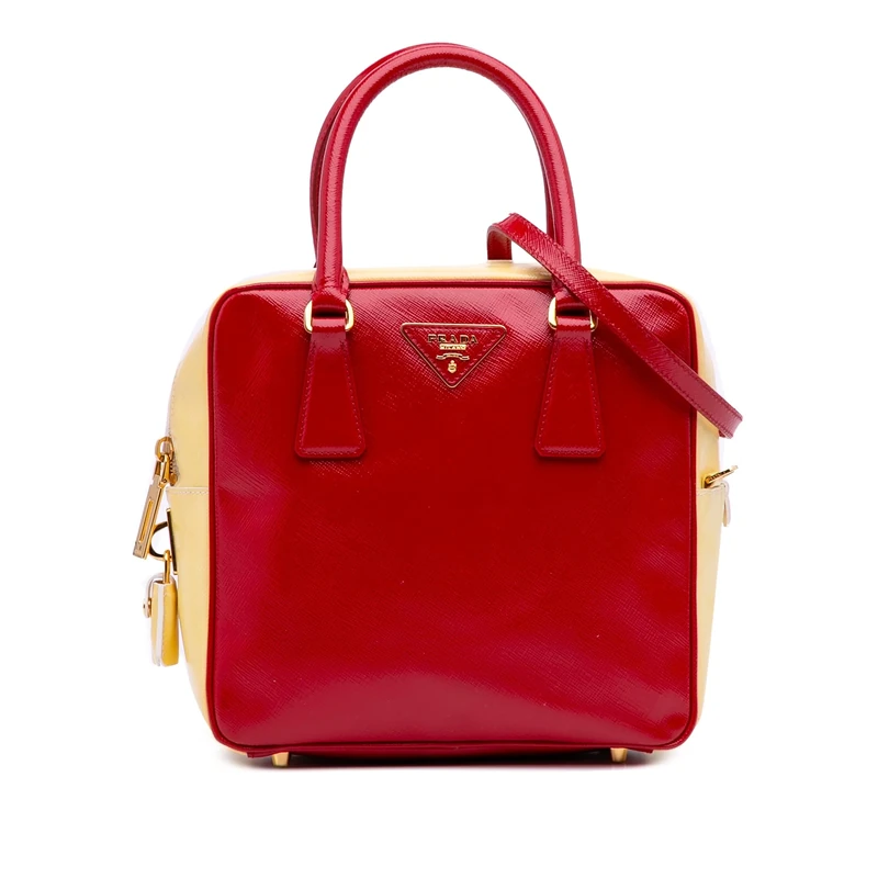 Prada Pre-Loved Bicolor Saffiano Vernice Satchel Handbag