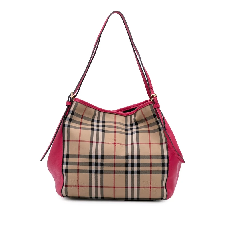 BURBERRY Pre-Loved Small Haymarket Check Canvas And Leather Canterbury Tote Bag