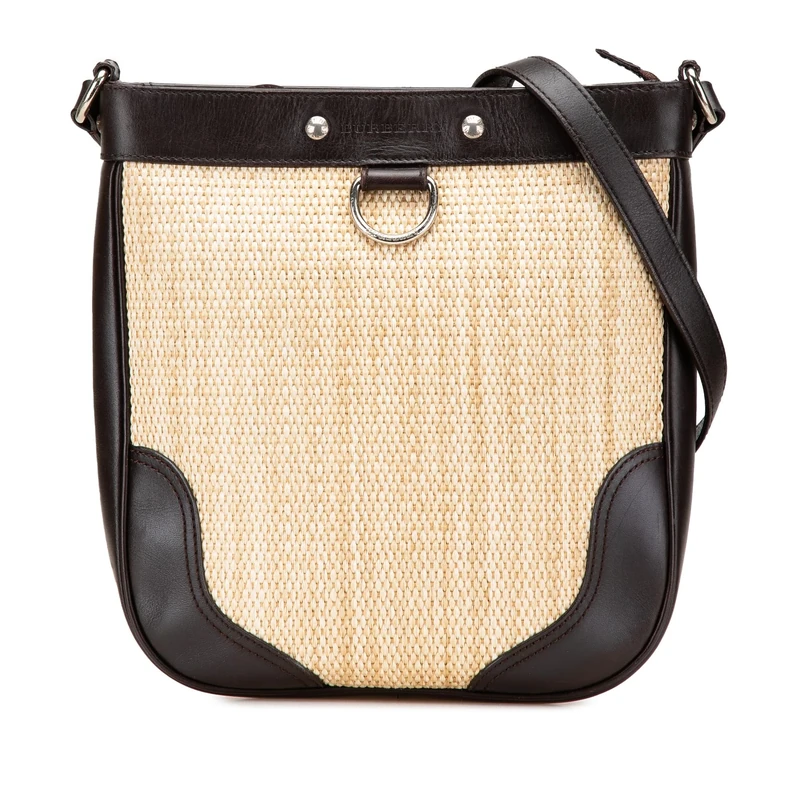 BURBERRY Pre-Loved Leather Trimmed Raffia Crossbody Bag