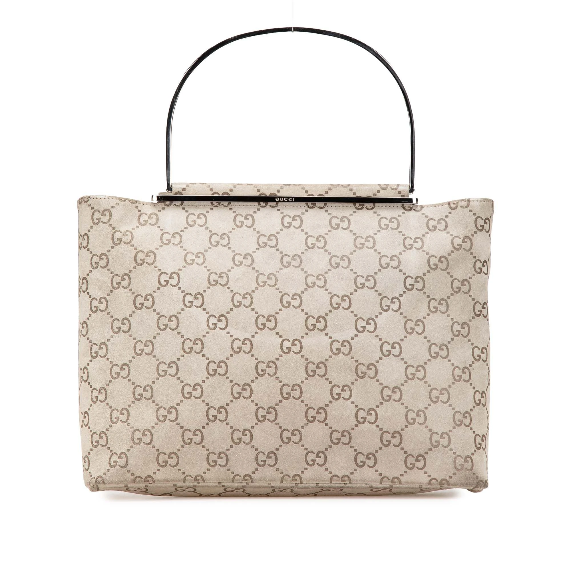 Gucci Pre-Loved GG Suede Metal Top Handle Bag