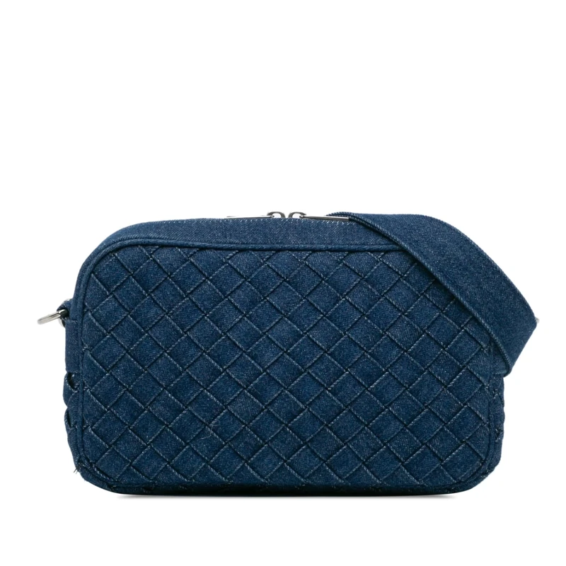 Bottega Veneta Small Denim Intreccio Camera Bag - Blue - Image 1