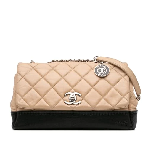 Chanel Pre-Loved CC Bicolor Quilted Calfskin And Caviar Single Flap Crossbody Bag