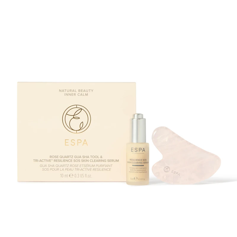 ESPA Gua Sha & Serum Duo | Rose Quartz Gua Sha + Purifying Set to Help Ease Facial Tension, Promote Clearer Skin & Strengthen Skin's Natural Barrier | Worth £61