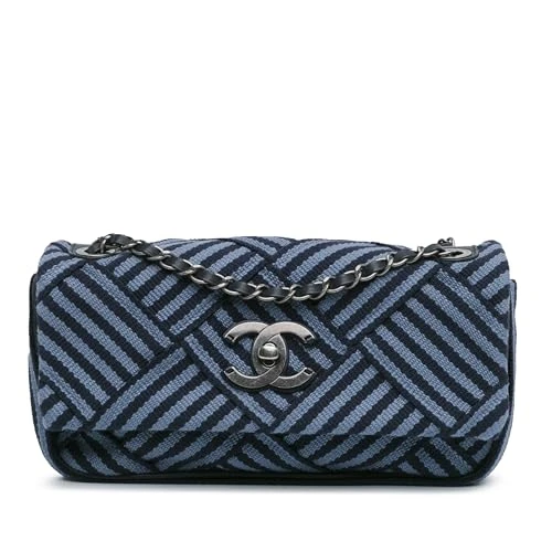 Chanel Pre-Loved Canvas Stripe Flap Bag Shoulder