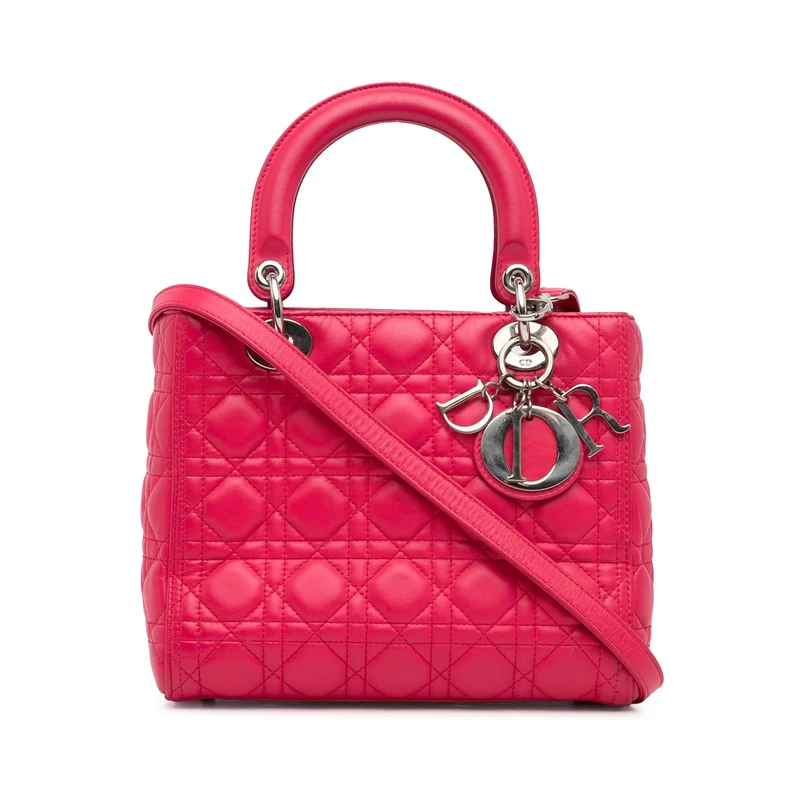 Dior Pre-Loved Medium Lambskin Cannage Lady Handbag
