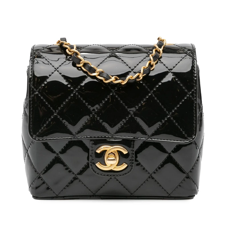 Chanel Pre-Loved Mini Square Classic Patent Single Flap Crossbody Bag