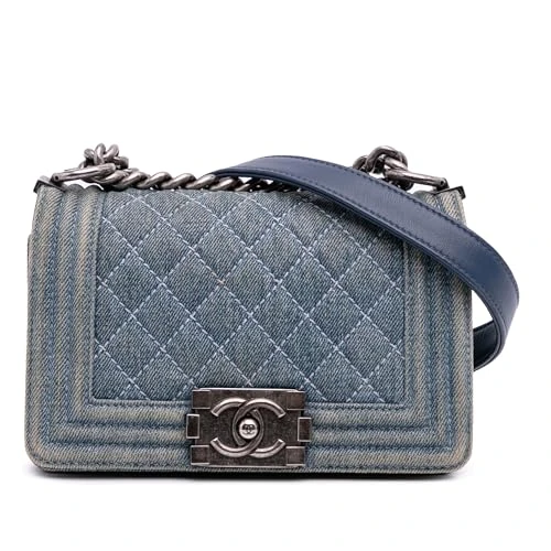 Chanel Pre-Loved Small Quilted Denim Boy Flap Crossbody Bag