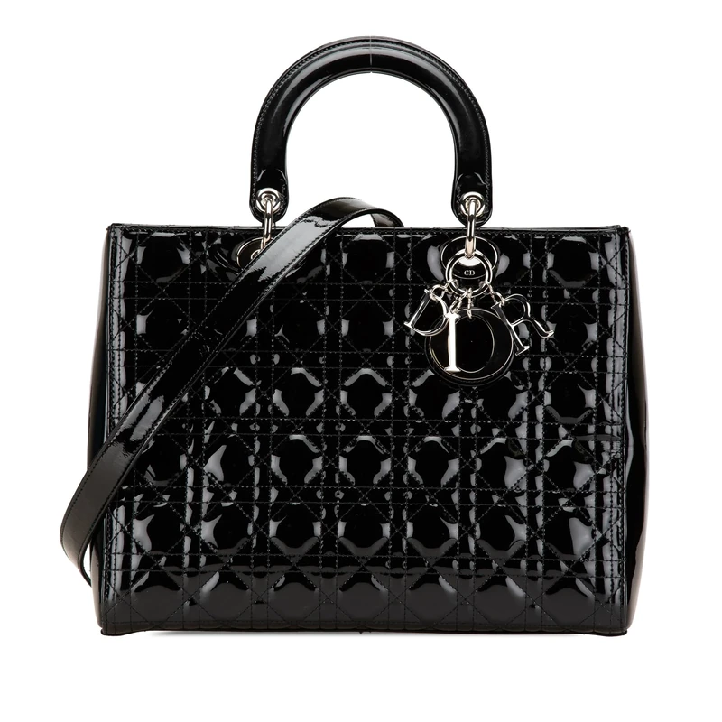 Dior Pre-Loved Large Patent Cannage Lady Handbag