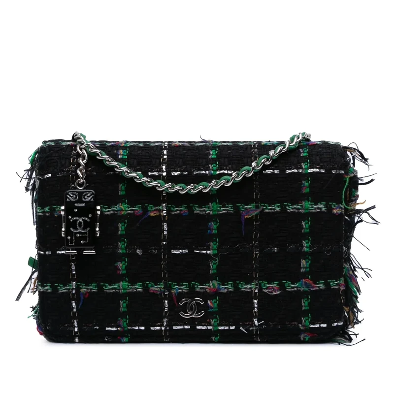 Chanel Pre-Loved CC Quilted Boucle Tweed Robot Charm Wallet On Chain Handbag Crossbody Bag