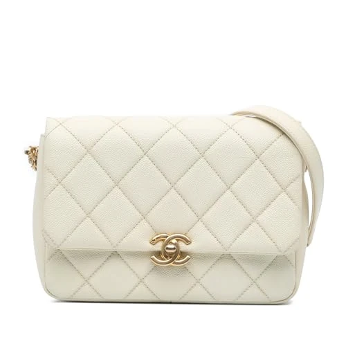 Chanel Pre-Loved Small Quilted Caviar Chain Melody Flap Crossbody Bag