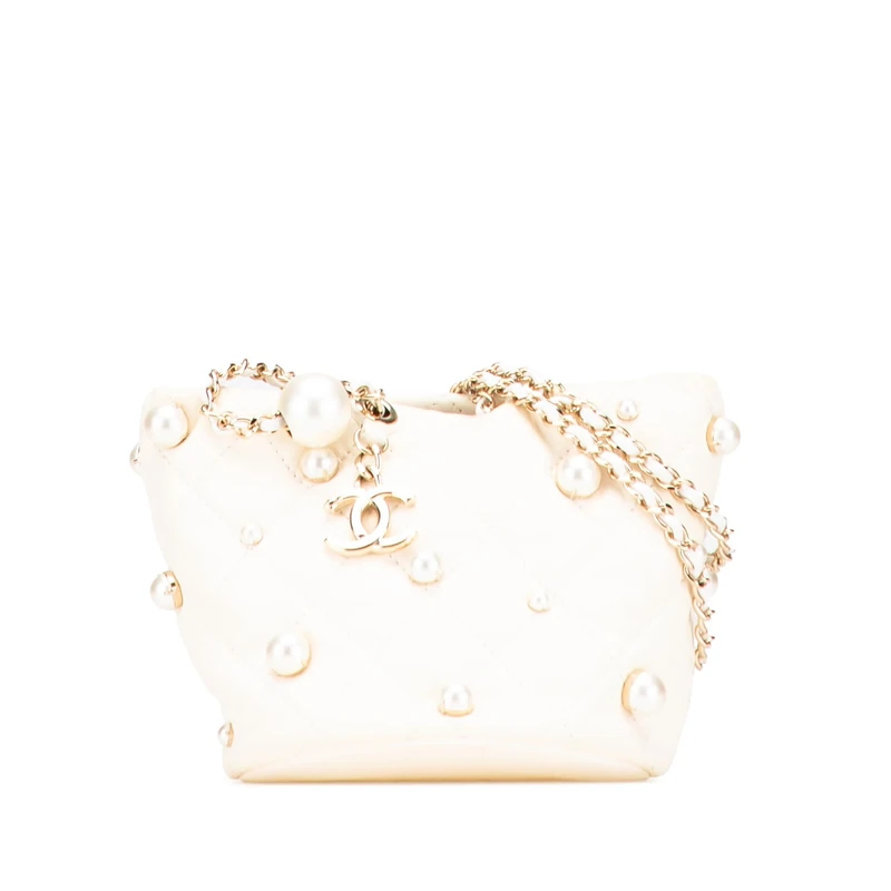 Chanel Pre-Loved Mini Quilted Lambskin About Pearls Drawstring Bucket Bag