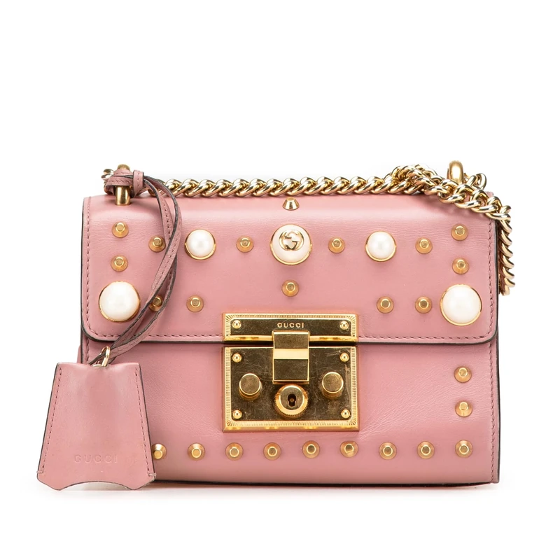 Gucci Pre-Loved Small Pearl Studded Leather Padlock Crossbody