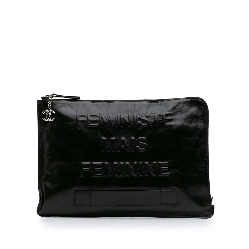 Chanel Large Calfskin Feministe Maize Clutch Bag - Black - Image 1