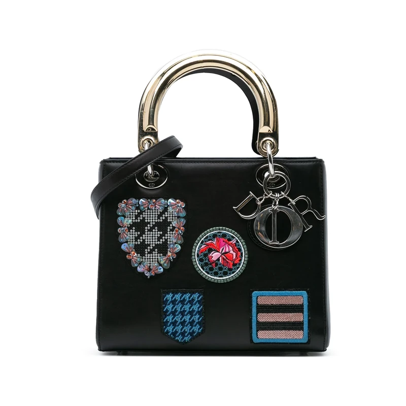 Dior Pre-Loved Medium Calfskin Patch Embellished Lady Handbag