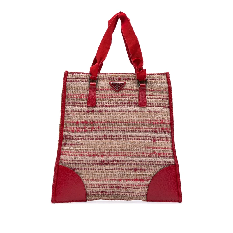 Prada Pre-Loved Vitello Trimmed Tweed Flat Tote Bag