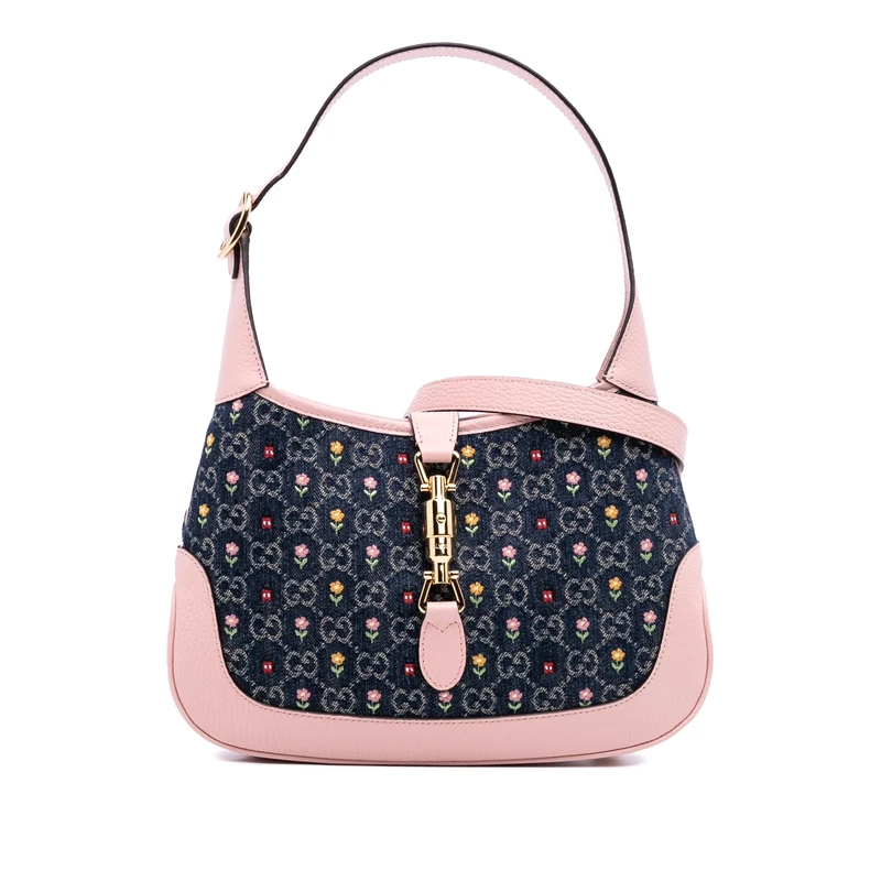 Gucci Pre-Loved Limited Edition Small GG Denim Embroidered Floral Jackie 1961 Crossbody
