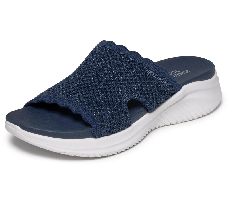 Skechers Women's Scalloped Shimmer Knit Slide Sandals with Yoga Foam