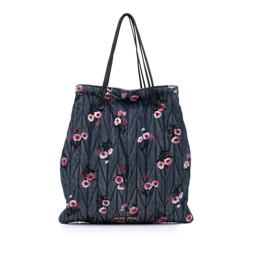 Miu Miu Pre-Loved Matelasse Embroidered Denim Shoulder Bag
