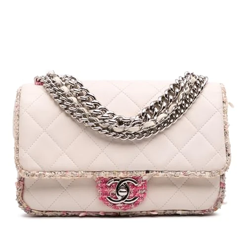 Chanel Pre-Loved Quilted Lambskin And Tweed Elegant Trim Flap Handbag