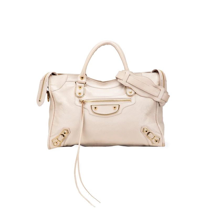 Balenciaga Pre-Loved Chevre Motocross Classic Metallic Edge City Satchel