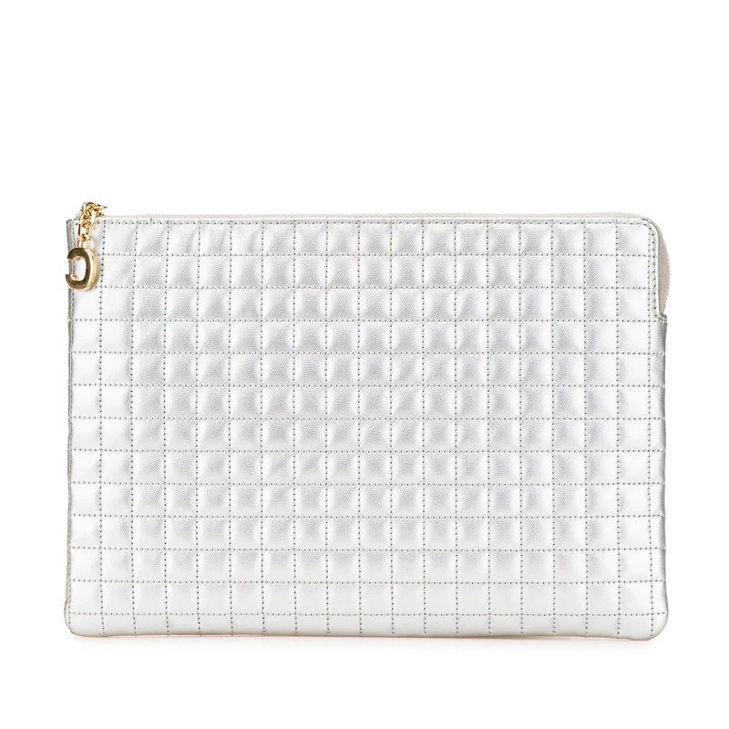 Celine Quilted Metallic Calfskin C Charm Pouch Clutch Bag - Image 1