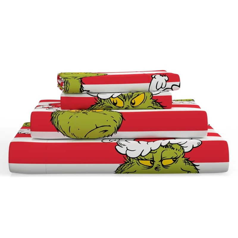 Grinch by Dr. Seuss Holiday & Christmas Bedding Super Soft 100% Cotton Flannel Sheet Set, Queen, (Officially Licensed Product) by Franco