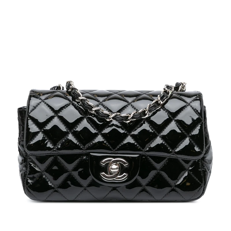 Chanel Pre-Loved Mini Rectangular Classic Patent Single Flap Crossbody Bag
