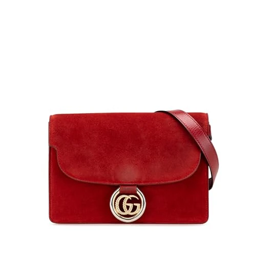 Gucci Small Suede GG Ring Torchon Crossbody Bag - Red