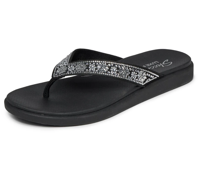 Skechers Women's Meditation Luxe Floral Rhinestone and Pearl 3-Point Thong Sandals with Luxe Foam