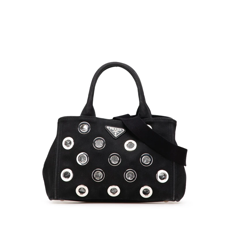 Prada Pre-Loved Small Canvas Canapa Grommet Satchel Handbag