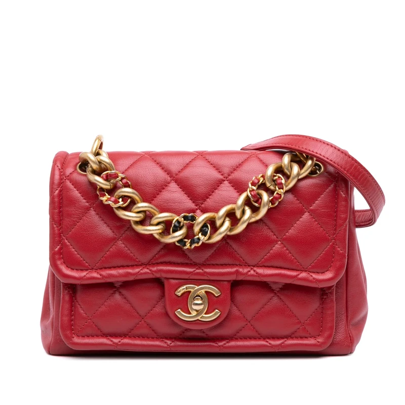 Chanel Pre-Loved Small Quilted Lambskin Chain Link Flap Handbag