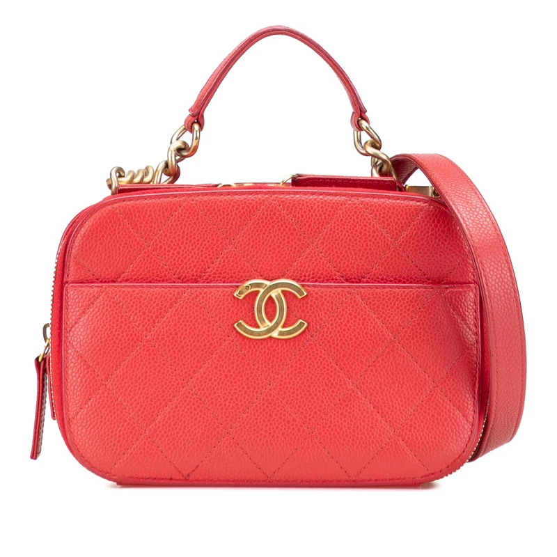 Chanel Pre-Loved Small Quilted Caviar Top Handle Camera Bag Satchel