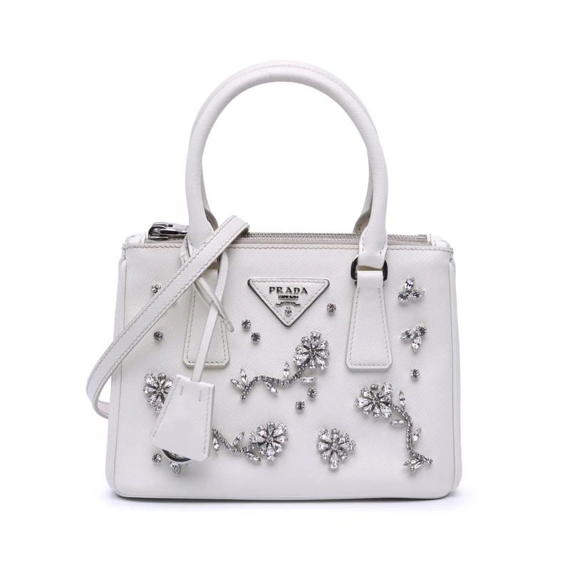 Pre-Loved Mini Saffiano Lux Crystal Embellished Galleria Double Zip