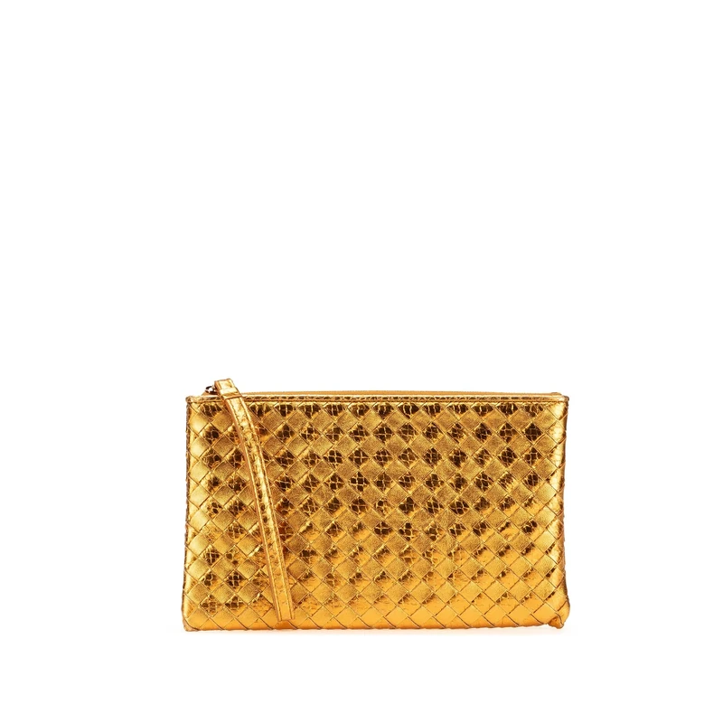 Bottega Veneta Pre-Loved Metallic Leather And Snake Skin Intrecciato Wristlet Clutch Bag