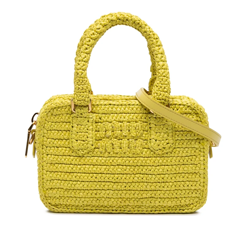 Miu Miu Pre-Loved Raffia Crochet Arcadie Top Handle Bag Satchel