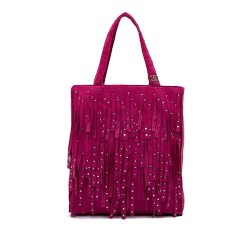 Chanel Pre-Loved Mini Suede Studded Fringe Tote Bag