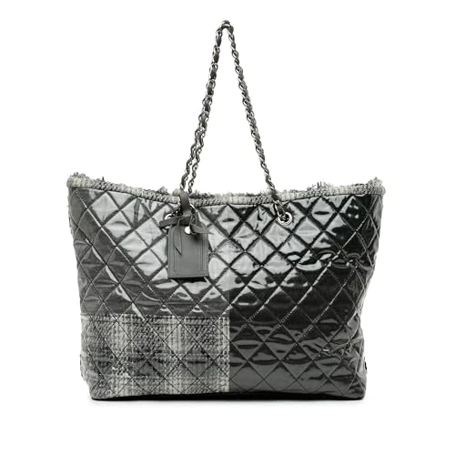 Chanel Pre-Loved Large Quilted Tweed And Vinyl Funny Patchwork Tote Bag