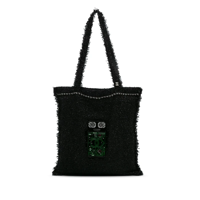 Chanel Pre-Loved Large Resin Embellished Tweed Robot Shopping Tote