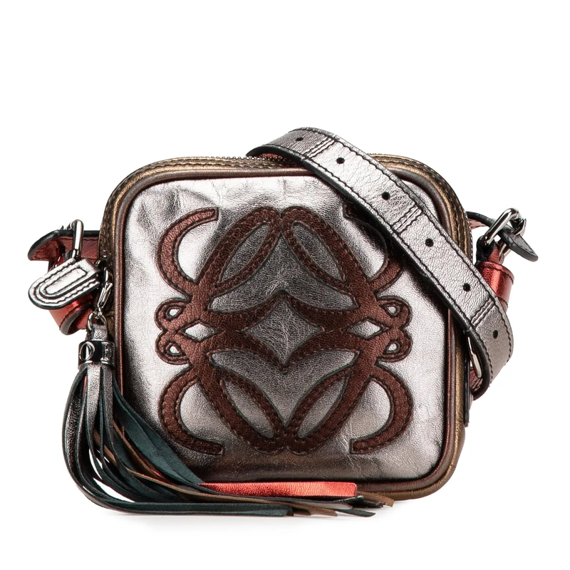 LOEWE Pre-Loved Mini Metallic Goatskin Anagram Tassel Crossbody Bag