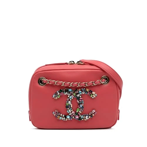 Pre-Loved Lambskin Giant Crystal CC Camera Bag Crossbody