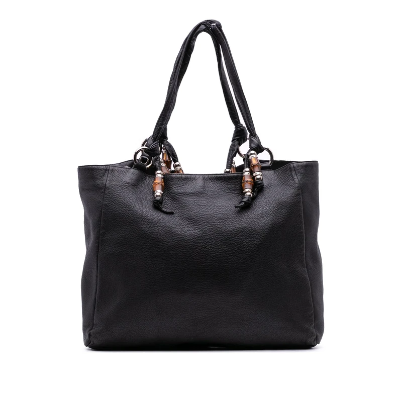 Gucci Pre-Loved Large Pebbled Calfskin Bamboo Jungle Convertible Tote Handbag