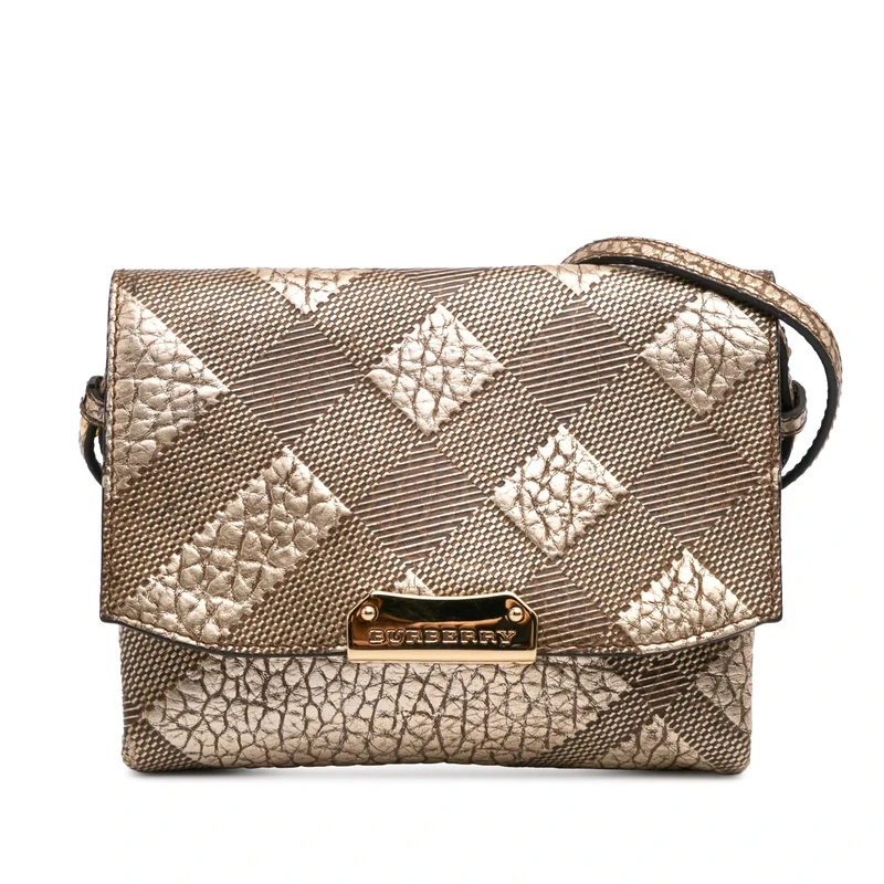 BURBERRY Pre-Loved Embossed Grain Check Leather Langley Crossbody