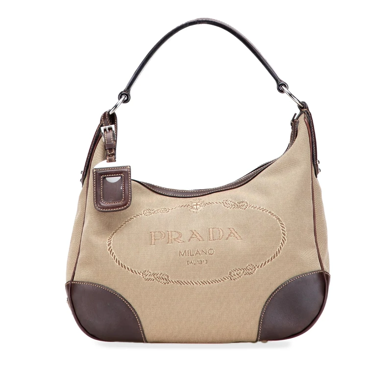 Prada Canapa Logo Hobo Handbag - Beige Brown Canvas - Image 1