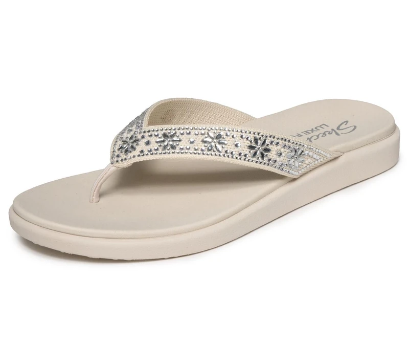 Skechers Women's Meditation Luxe Floral Rhinestone and Pearl 3-Point Thong Sandals with Luxe Foam