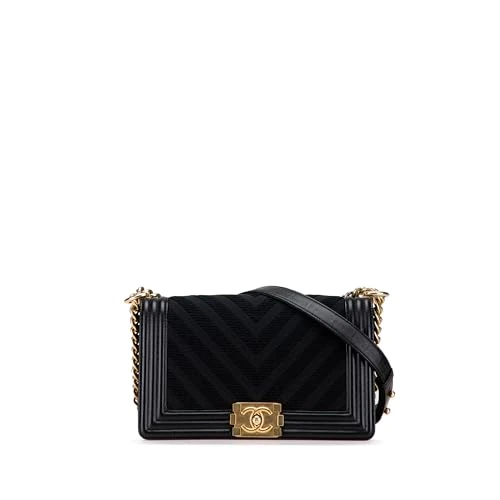 Chanel Pre-Loved Old Medium Braided Chevron Cotton and Lambskin Boy Flap