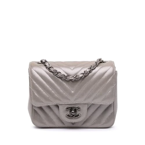 Chanel Pre-Loved Mini Square Classic Chevron Iridescent Lambskin Single Flap Crossbody Bag